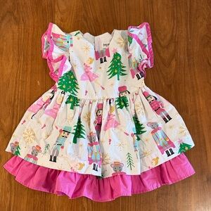 Girls' Pink Nutcracker Print Ruffle Dress, 3T